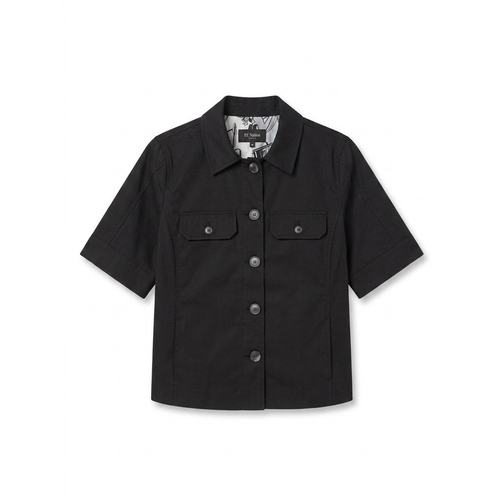 Talbots Short Sleeve Jacket Women 4P Black floral Lining Utility Buttons